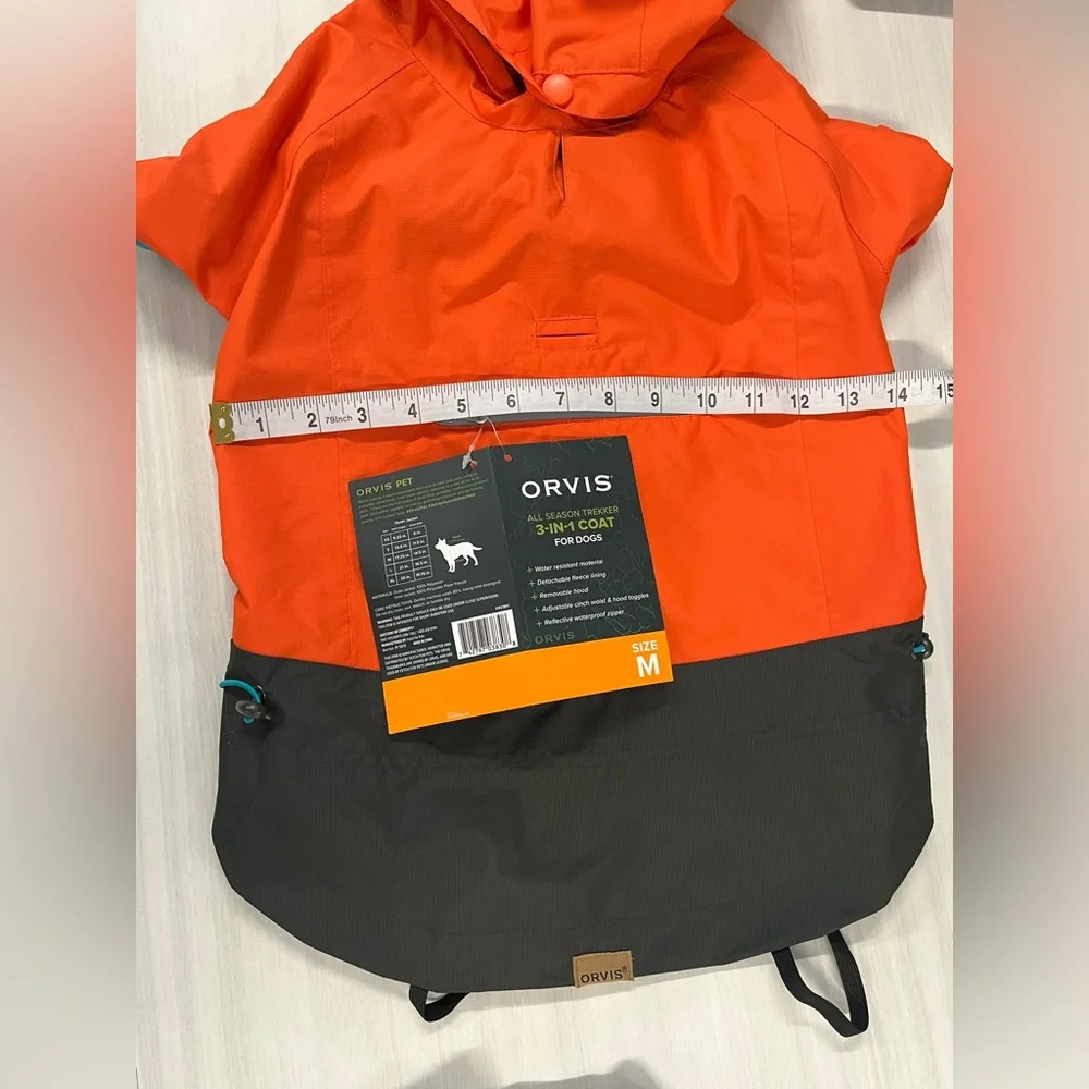 ORVIS dog rain coat/ jacket. All-Season waterproof 3-in-1. Orange, black. M. NWT